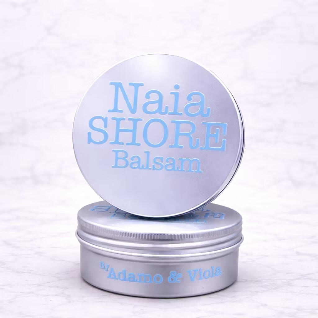 Naia Shore fast balsam och balsamkaka med hyaluron för frissigt hår från Adamo & Viola